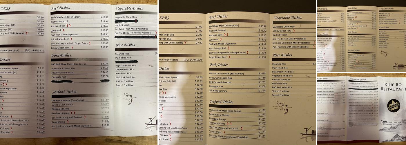 King Bo Chinese Restaurant Menu