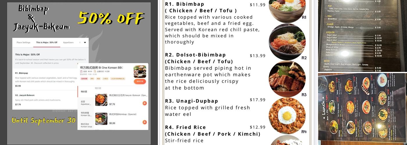 Bi-One Korean BBQ Menu