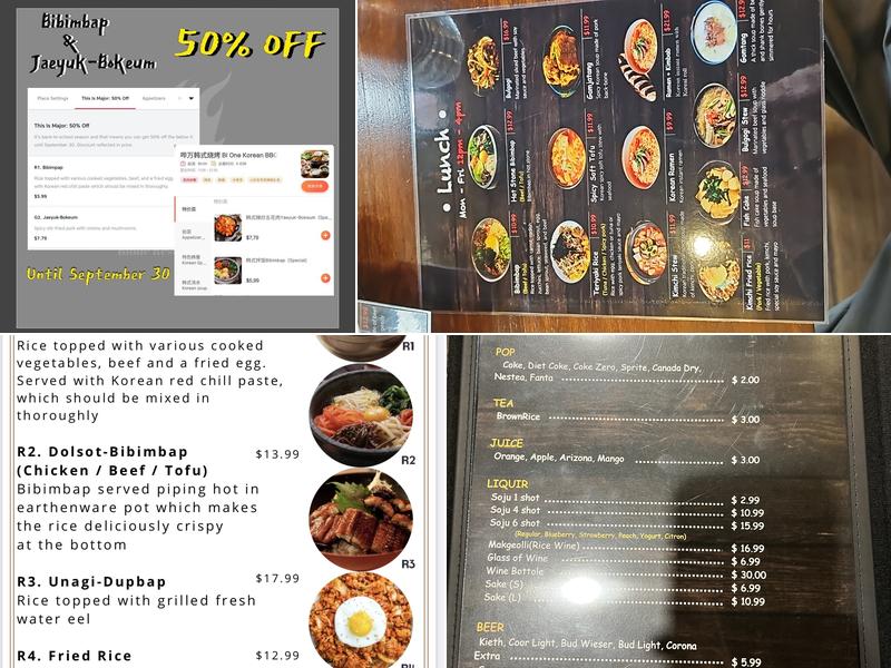 Bi-One Korean BBQ Menu