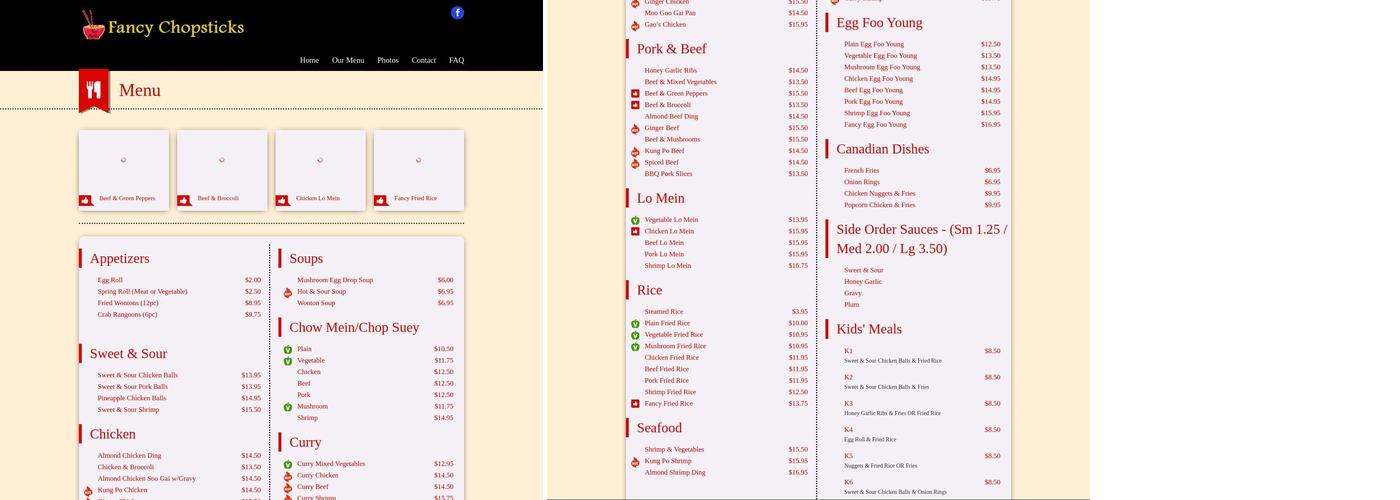 Fancy Chopsticks Menu