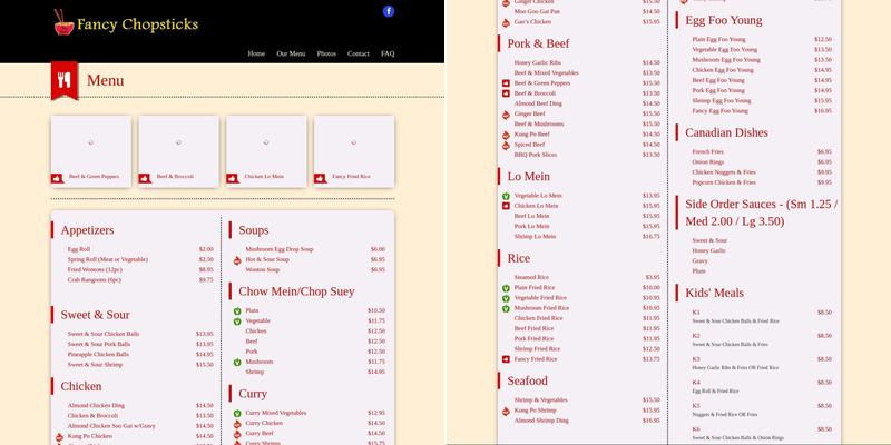 Fancy Chopsticks Menu