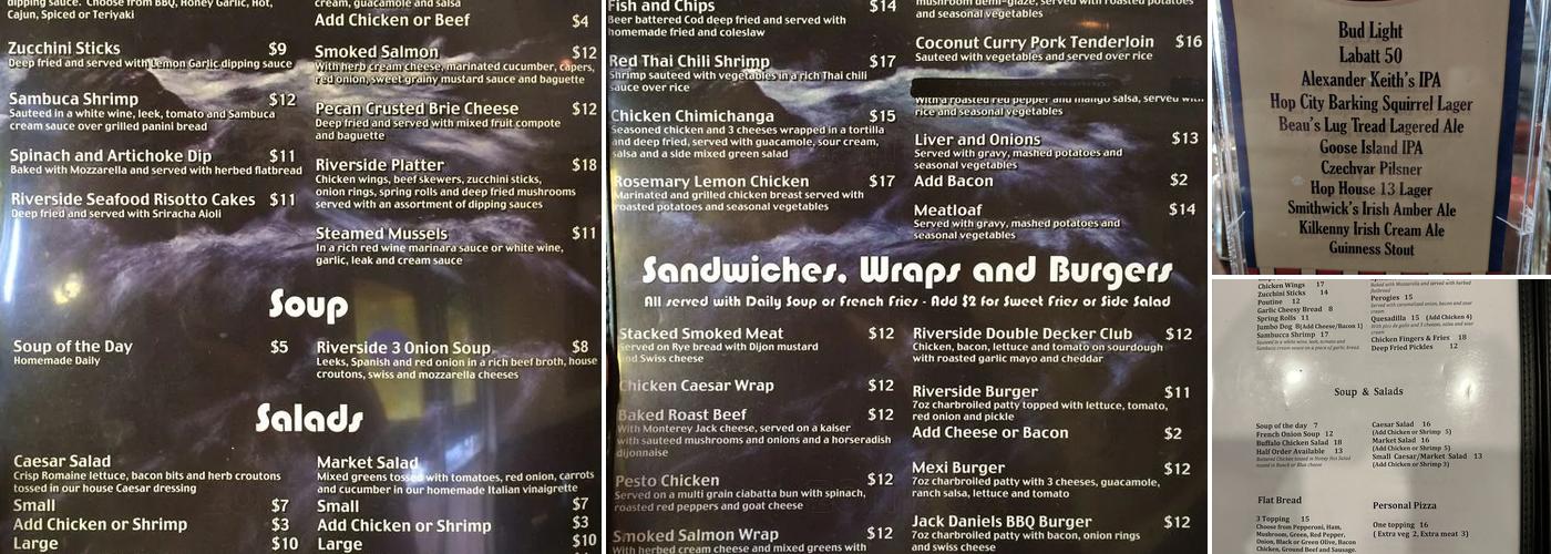 Riverside Pub Menu