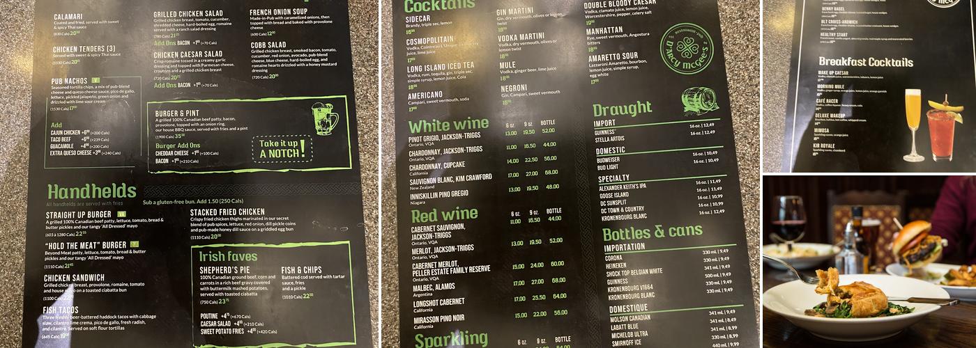 D'Arcy McGees Menu