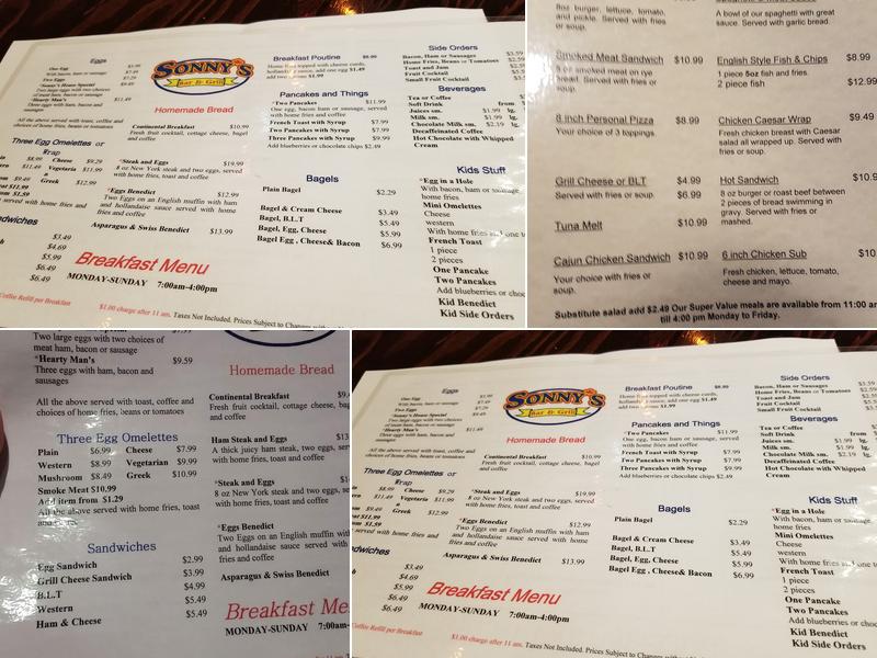 Sonny's Bar & Grill Menu