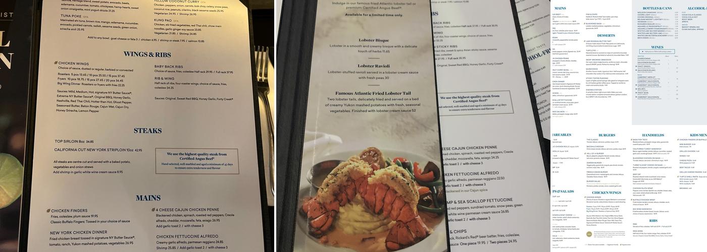 Turtle Jack's Upper James Menu