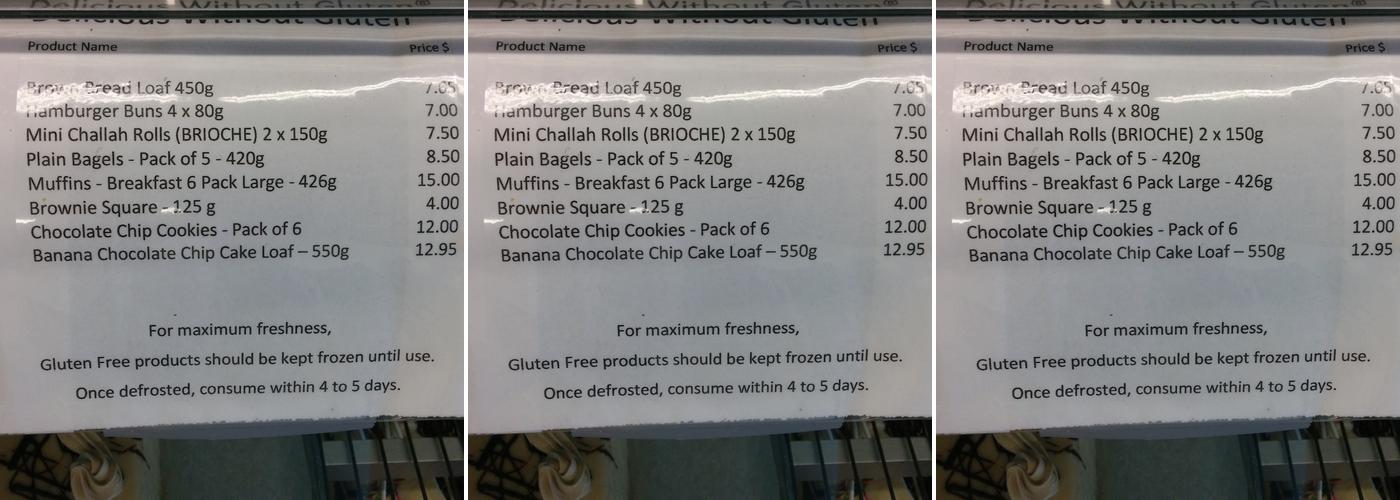 Grodzinski Bakery Menu