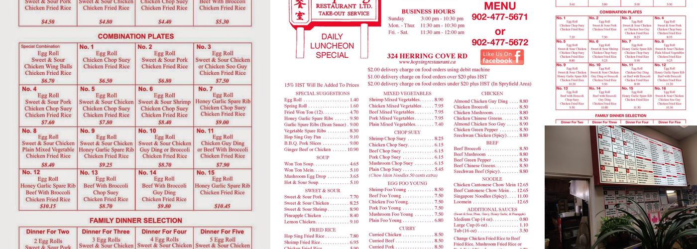 Hop Sing Restaurants Ltd Menu