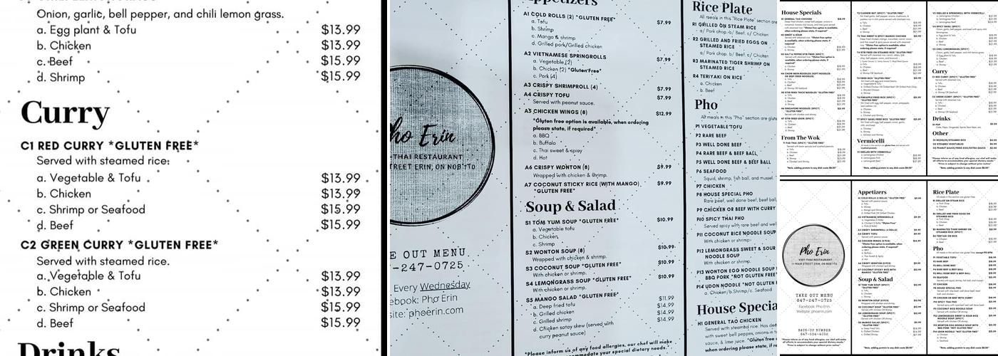 Pho Erin Menu