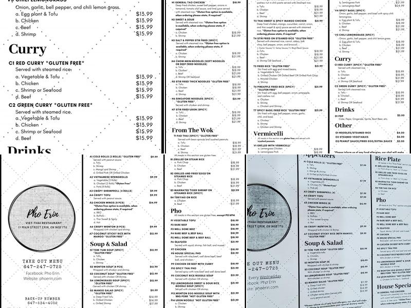 Pho Erin Menu