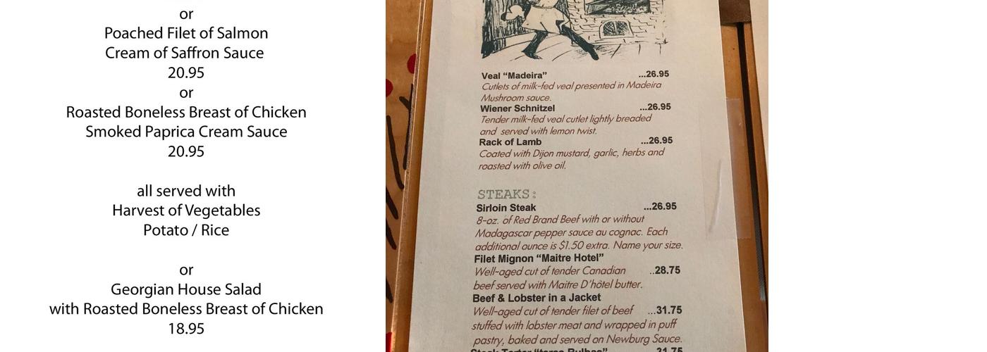 Georgian House 1858 Menu