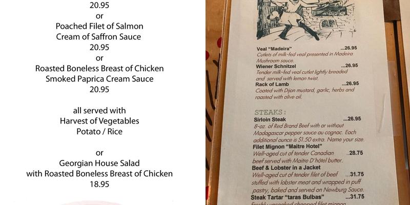 Georgian House 1858 Menu