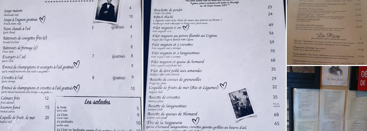 Le Louis-Joseph Menu