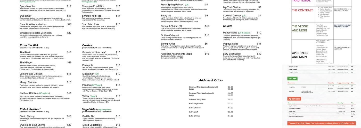 MY-THAI Ancaster Menu