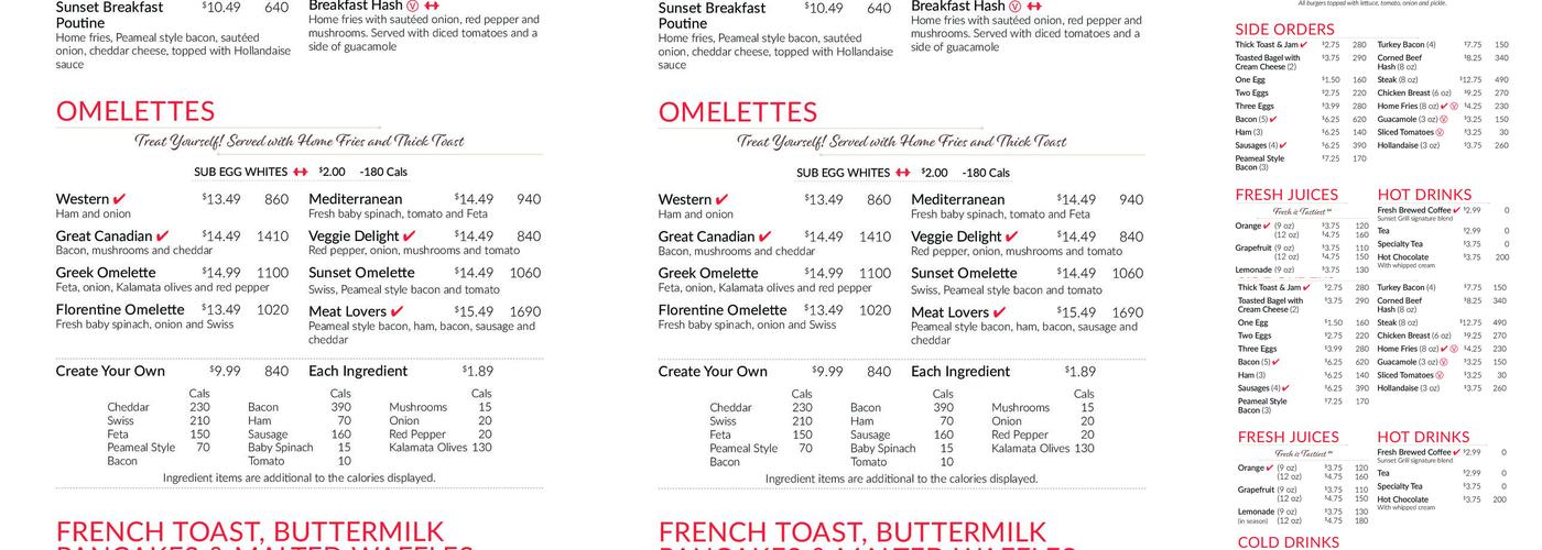 Sunset Grill Menu