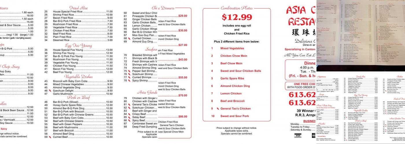 Asia Garden Arnprior Menu