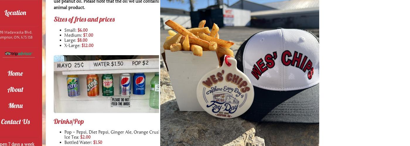 Wes' Chips Menu