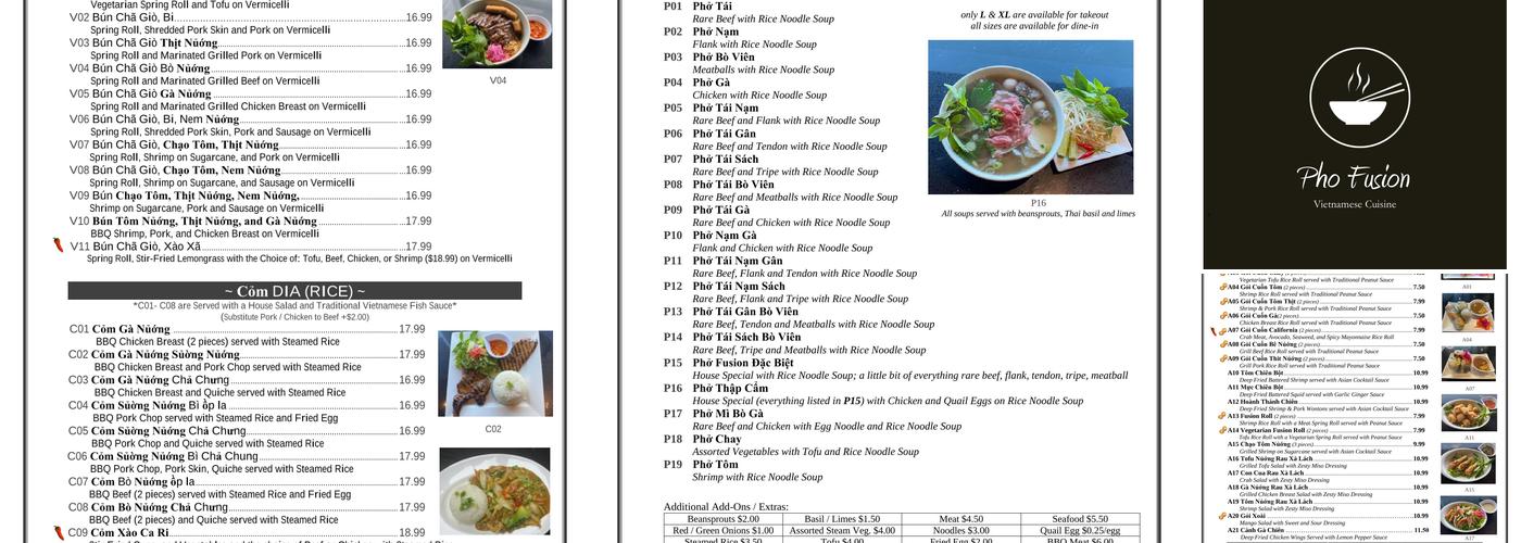 Pho Fusion Menu