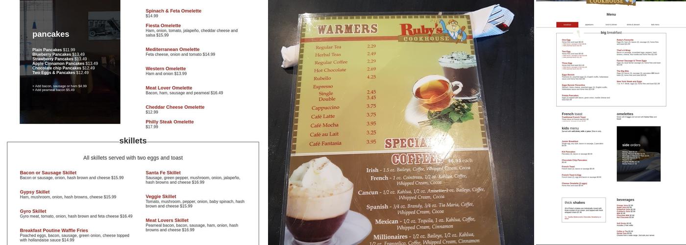 Ruby's Cookhouse Menu