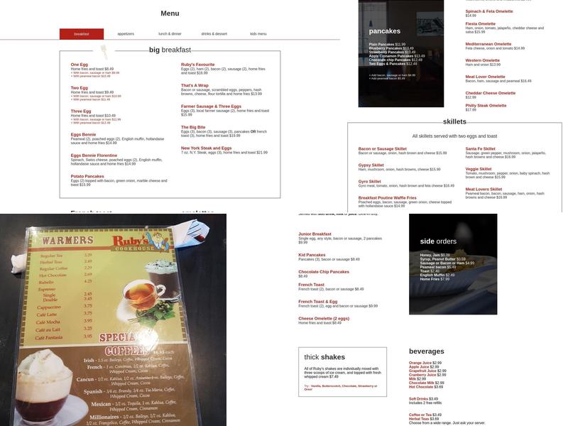 Ruby's Cookhouse Menu