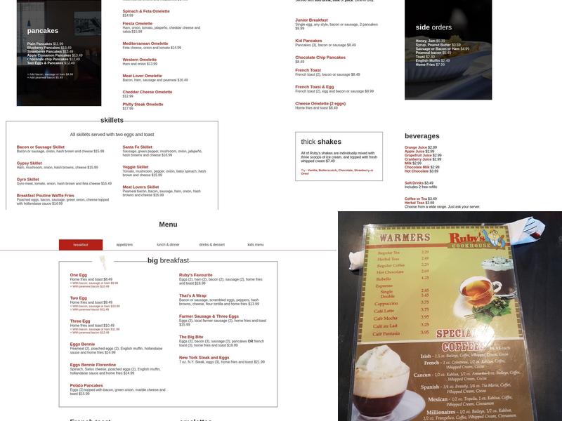 Ruby's Cookhouse Menu