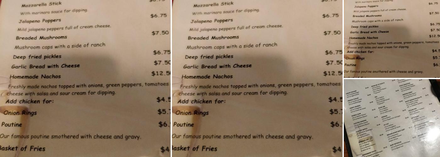 Pops and Ruby's Menu