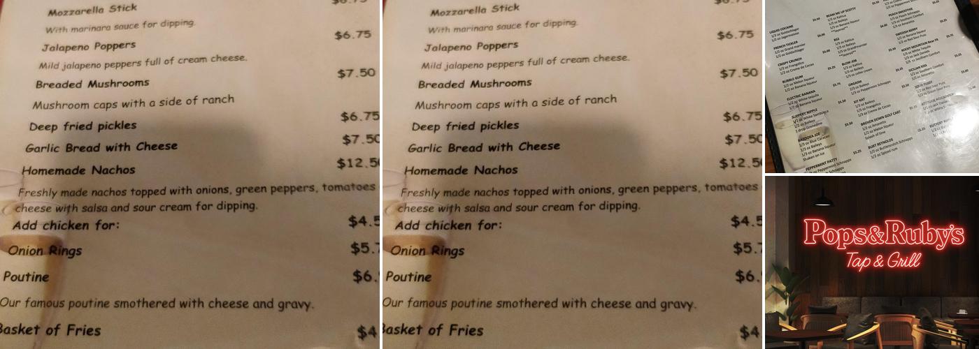 Pops and Ruby's Menu