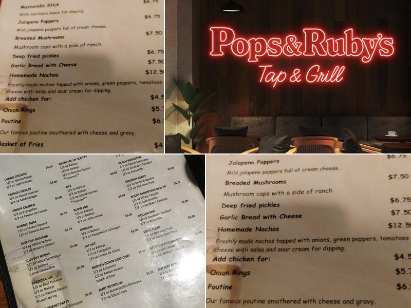 Pops and Ruby's Menu