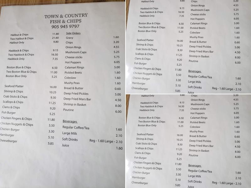 Town & Country Fish & Chips Restaurant Menu