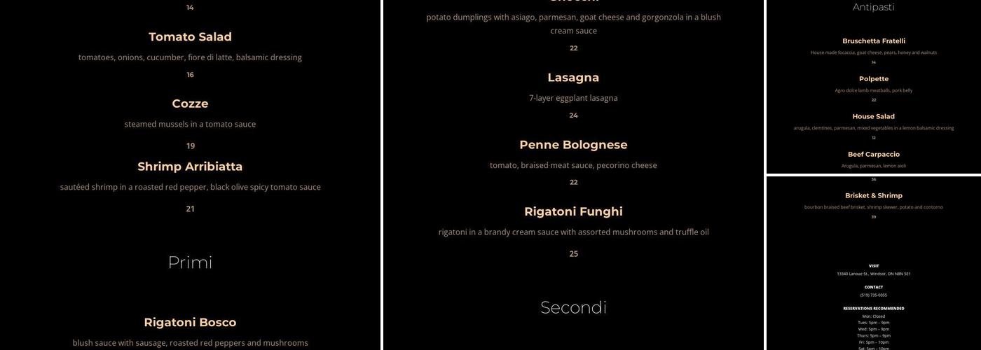 Fratelli Pasta Grill Menu