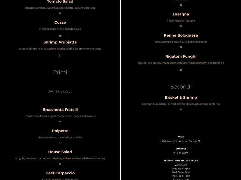 Fratelli Pasta Grill Menu