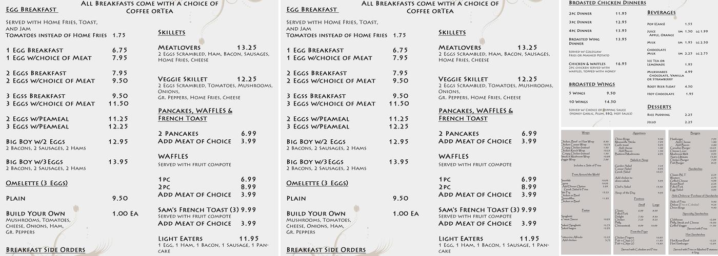 Sams Restaurant & Broasted Chicken Menu