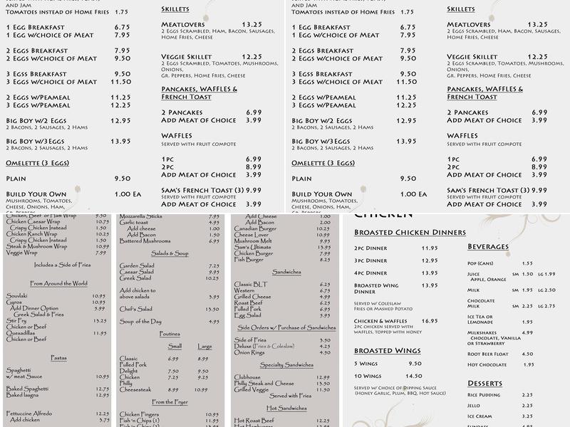 Sams Restaurant & Broasted Chicken Menu