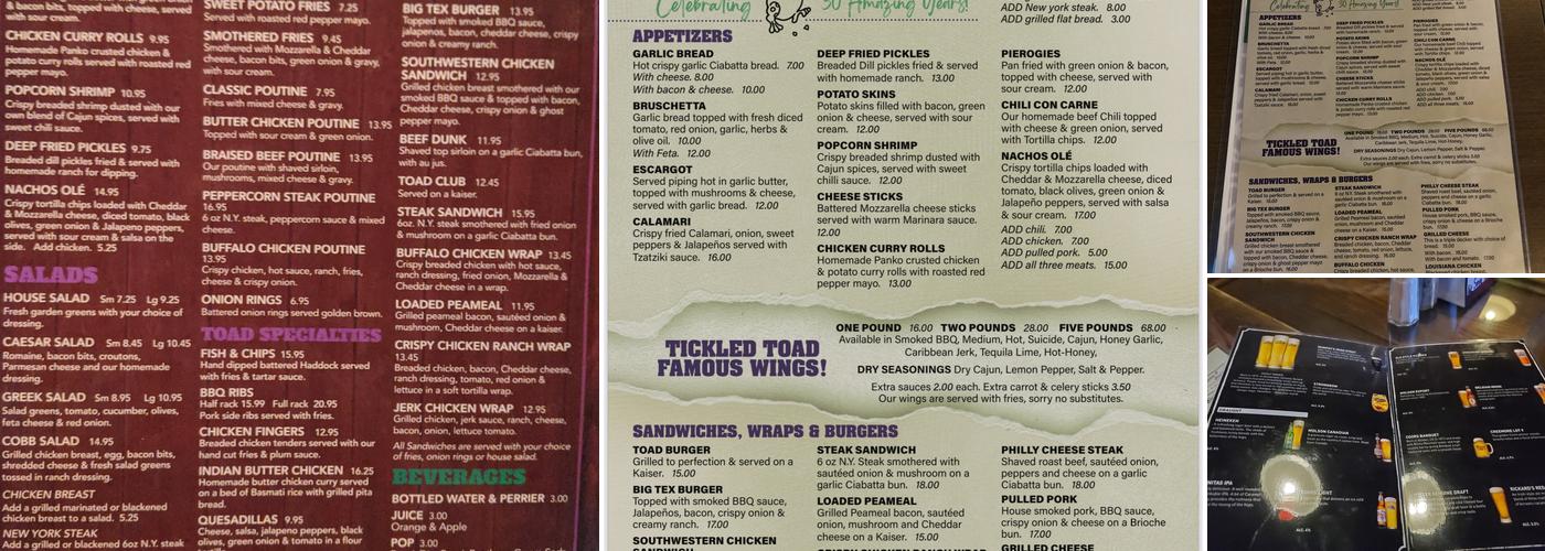 The Tickled Toad Pub & Grill Menu