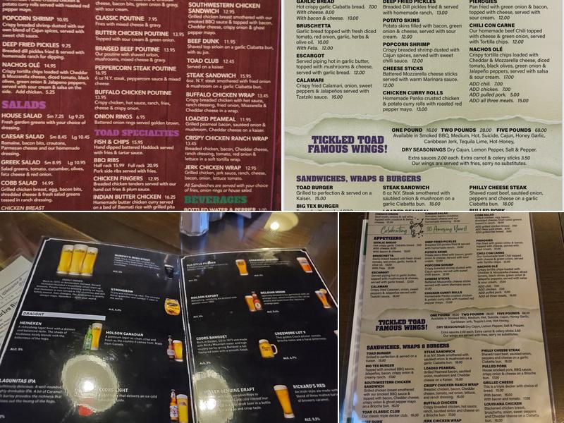 The Tickled Toad Pub & Grill Menu