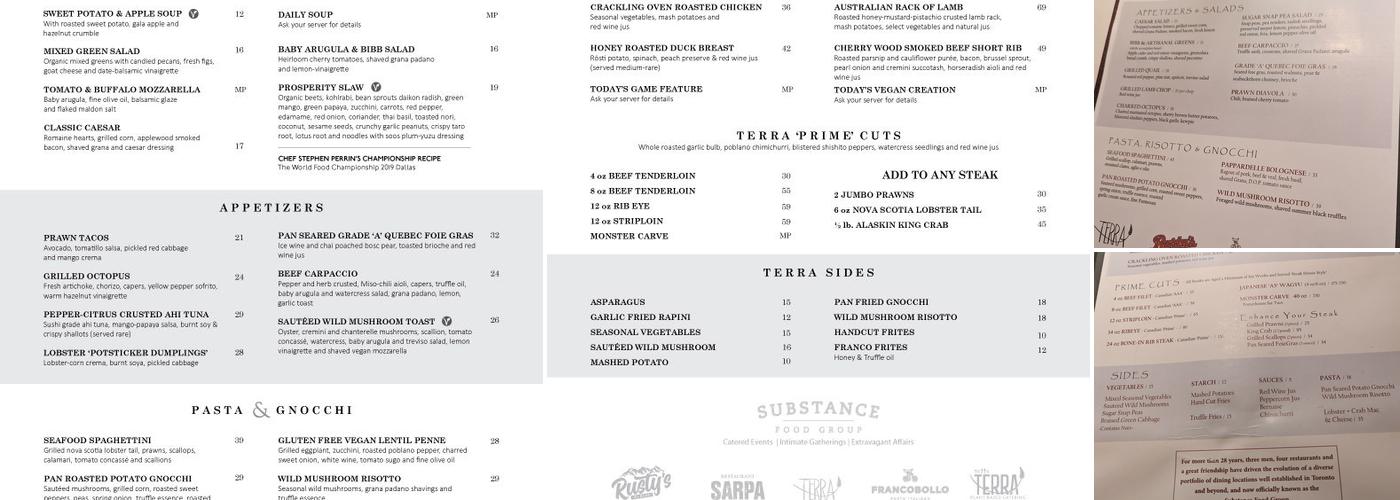 Terra Restaurant Menu