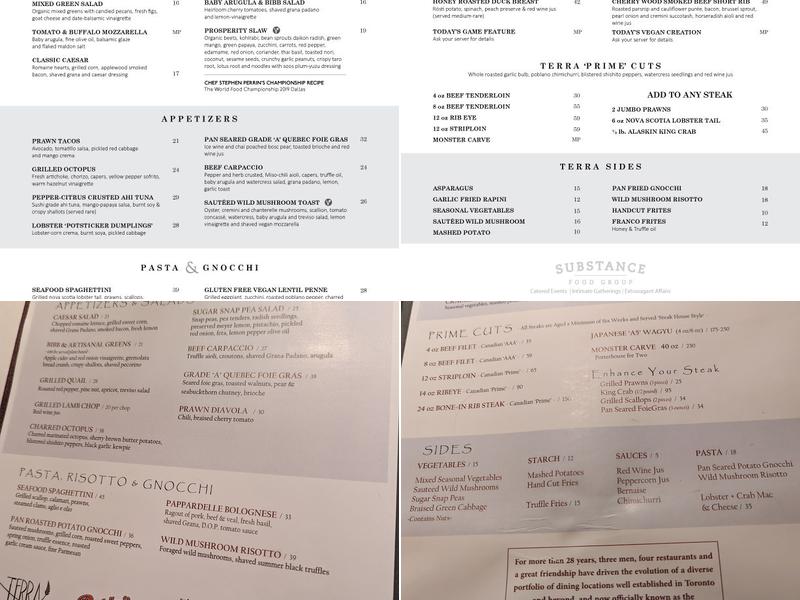 Terra Restaurant Menu