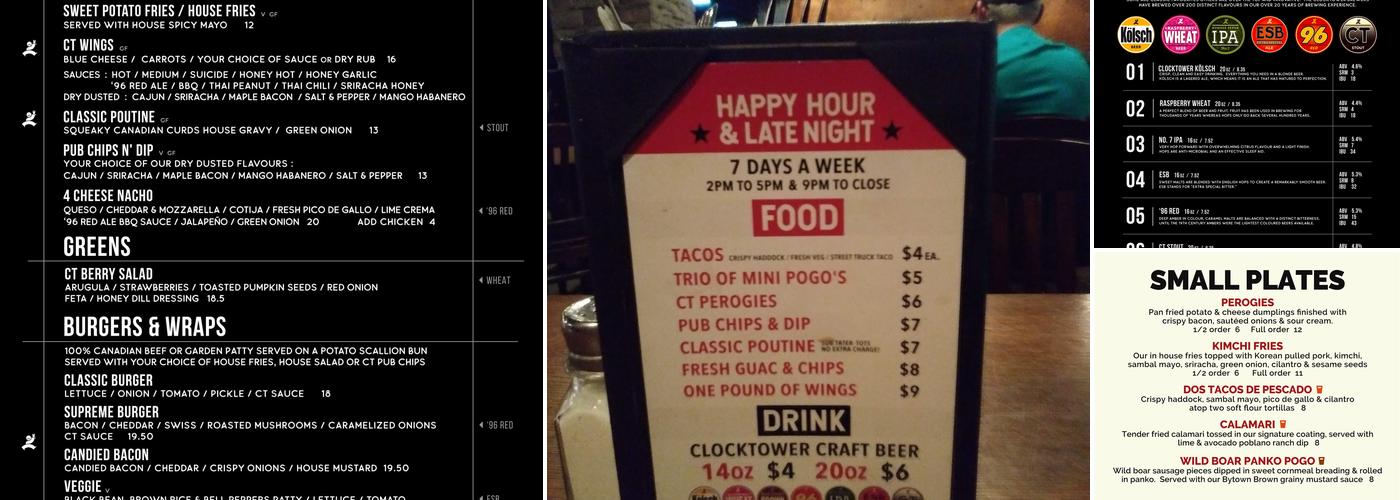 Clocktower Brew Pub New Edinburgh Menu