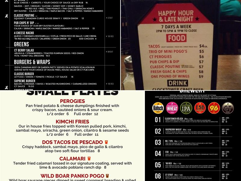 Clocktower Brew Pub New Edinburgh Menu