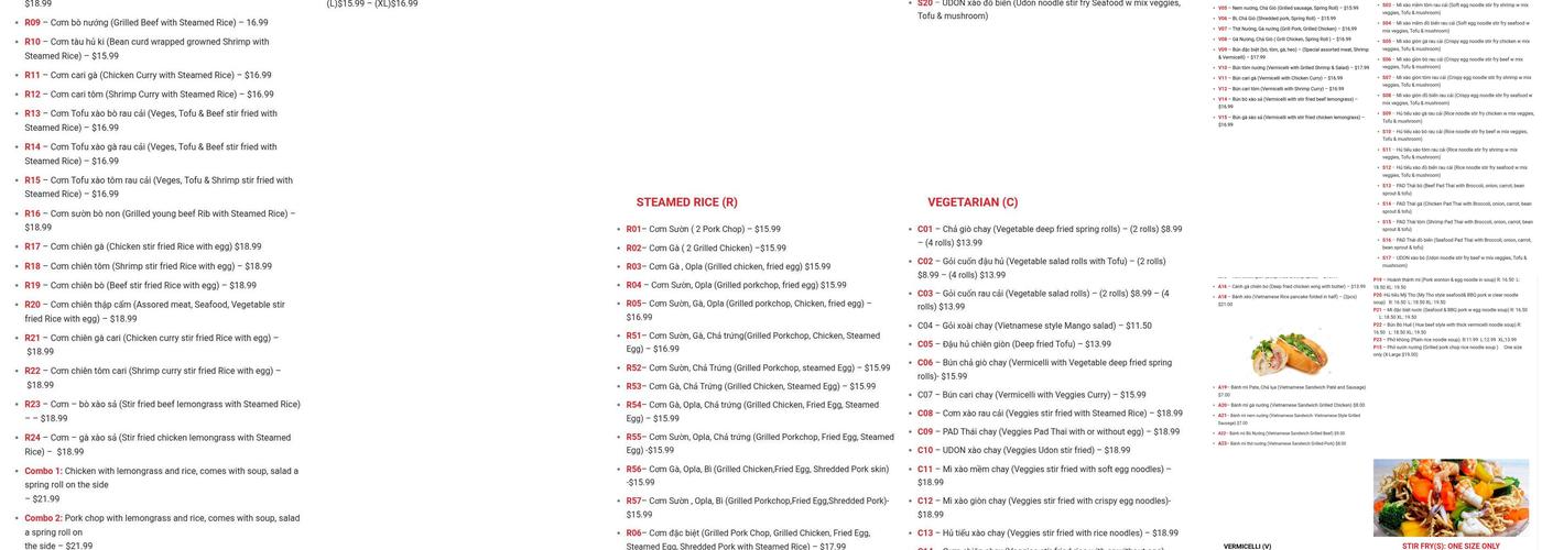 Vietnamese Pho Menu