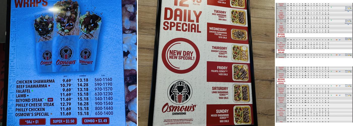 Osmow's Shawarma Menu