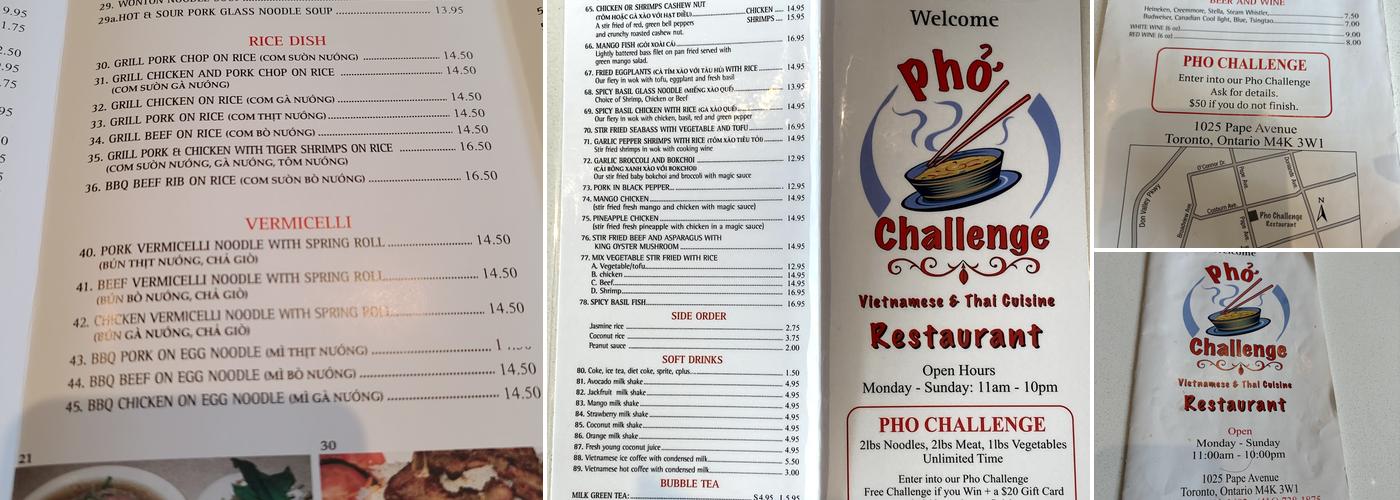 Pho Challenge Menu