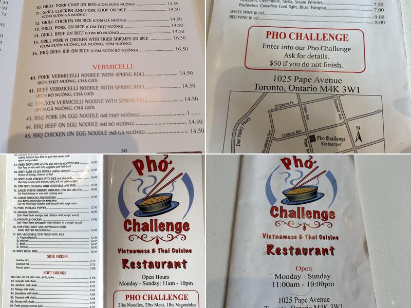 Pho Challenge Menu