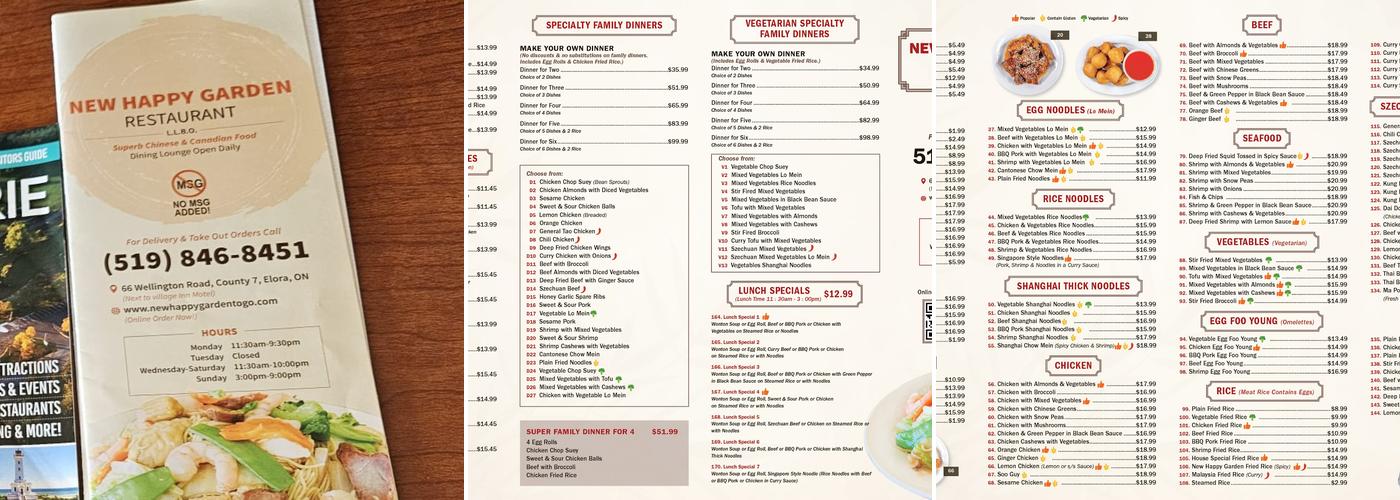 New Happy Garden Restaurant Menu