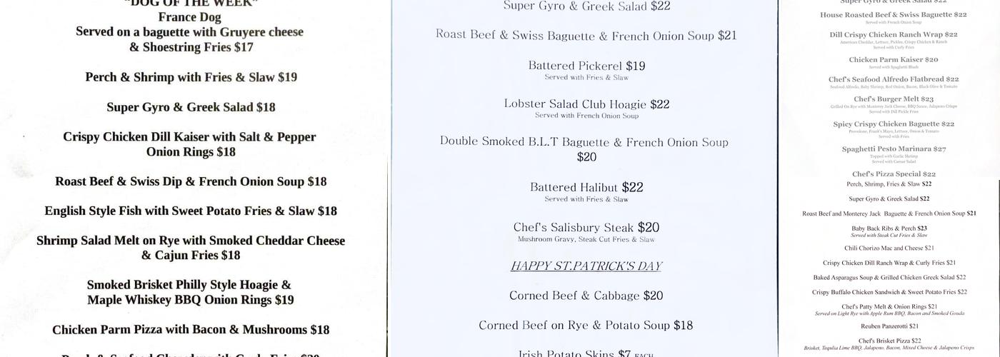Vernon's Tap & Grill Menu
