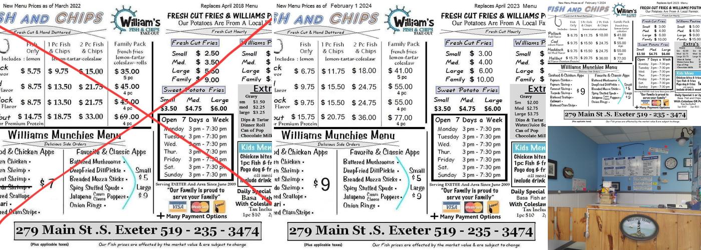 William's Fish & Chips Take-Out Menu