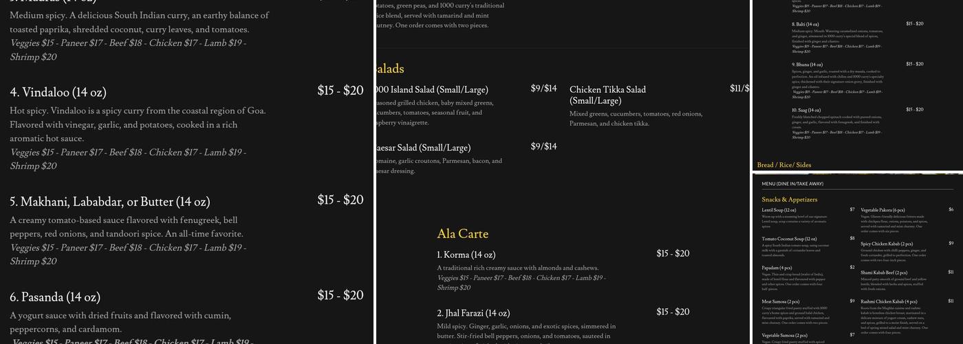 1000 Curry Menu