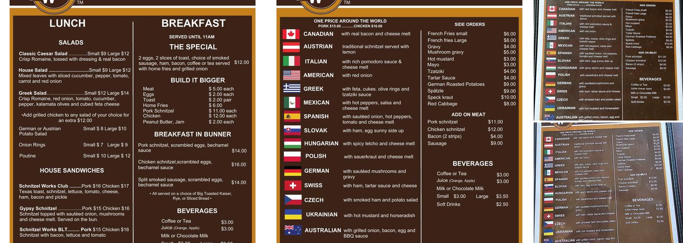 Schnitzelworks Menu