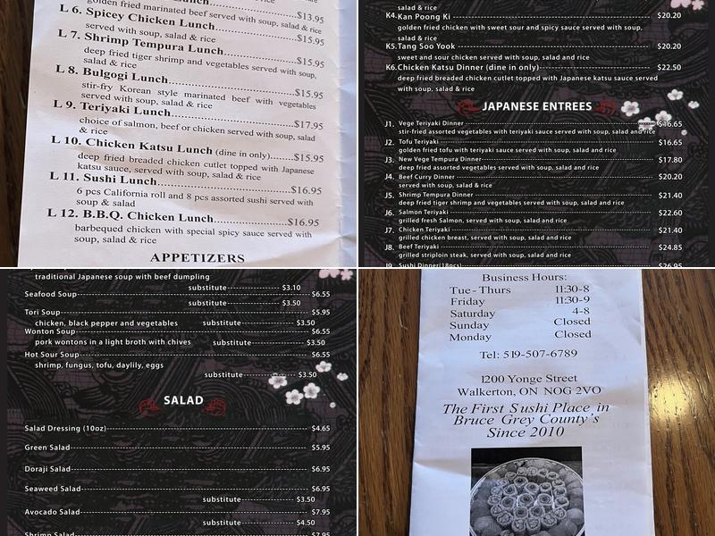 Walkerton Sushi Menu