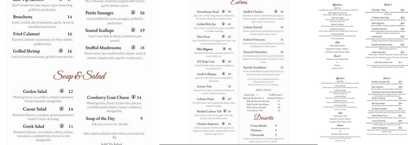 Elite Restaurant Menu
