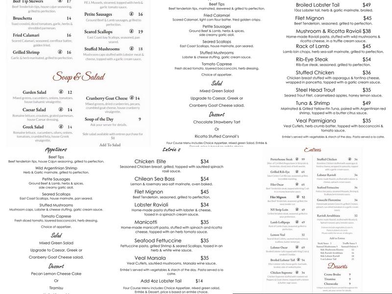 Elite Restaurant Menu